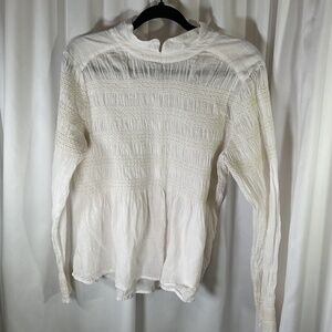 Free People Cotton Ivory Long Sleeve Blouse Button Back Crochet Womens Med Boho